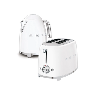 SMEG RETRO 1.7L KETTLE & 2 SLICE TOASTER WHITE COMBO KLF03WHSA + TSF01WHSA