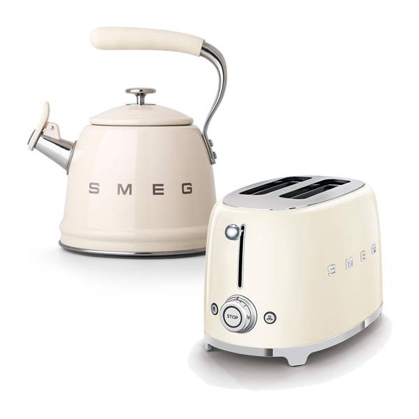 SMEG SLICE TOASTER WHISTLING KETTLE CREAM COMBO - Main Image
