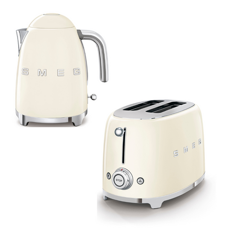 SMEG RETRO 1.7L KETTLE & 2 SLICE TOASTER CREAM COMBO KLF03CRSA + TSF01CRSA