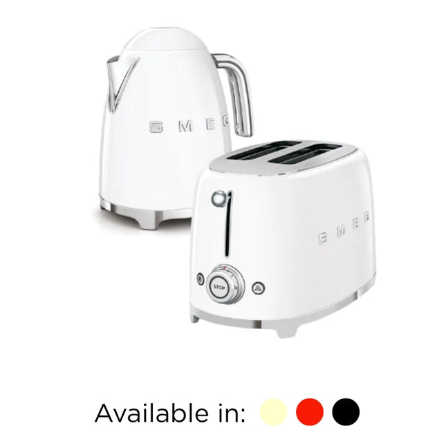 SMEG RETRO 1.7L KETTLE & 2 SLICE TOASTER WHITE COMBO KLF03WHSA + TSF01WHSA