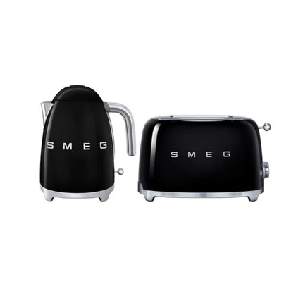 SMEG RETRO 1.7L KETTLE & SMEG 2 SLICE TOASTER BLACK COMBO - KLF03BLSA + TSF02BLSA