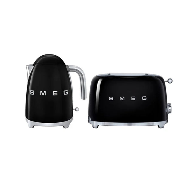 SMEG RETRO 1.7L KETTLE & SMEG 2 SLICE TOASTER BLACK COMBO - KLF03BLSA + TSF02BLSA