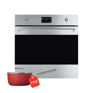 SMEG OVEN CLASSIC ELECTRIC 60CM 79L STAINLESS STEEL - SO6302TX + FREE SMEG RED SAUCEPAN