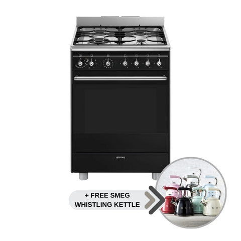 SMEG 60CM BLACK COOKER WITH GAS HOB - SSA60MBL2