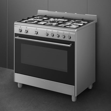 SMEG 90CM CONCERTO FULL GAS COOKER S/STEEL WITH FAN - SSA91GGX2