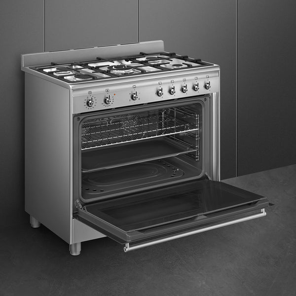 SMEG 90CM CONCERTO FULL GAS COOKER S/STEEL WITH FAN - SSA91GGX2