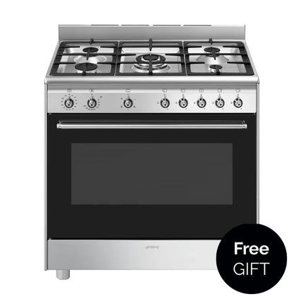SMEG 90CM CONCERTO FULL GAS COOKER STAINLESS STEEL WITH FAN - SSA91GGX2