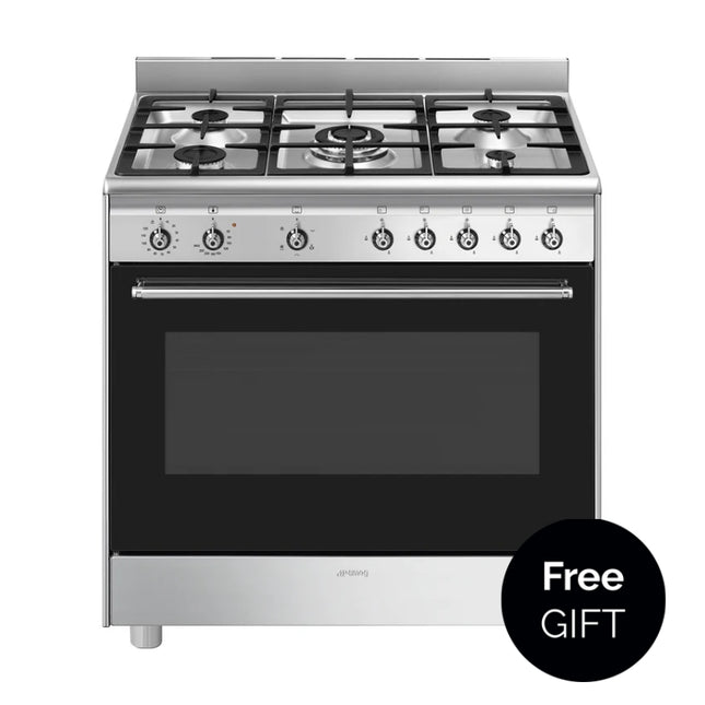 SMEG 90CM CONCERTO FULL GAS COOKER STAINLESS STEEL WITH FAN - SSA91GGX2