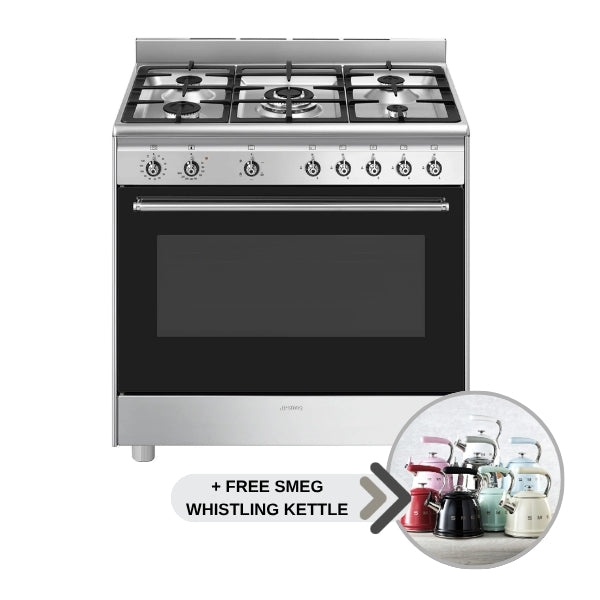 SMEG 90CM CONCERTO FULL GAS COOKER S/STEEL WITH FAN - SSA91GGX2