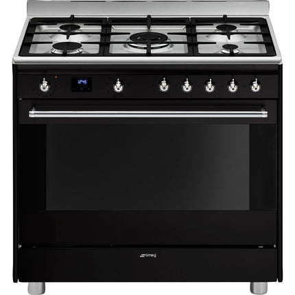 SMEG 90CM CONCERT GAS ELECTRIC COOKER BLACK- SSA91MABL2