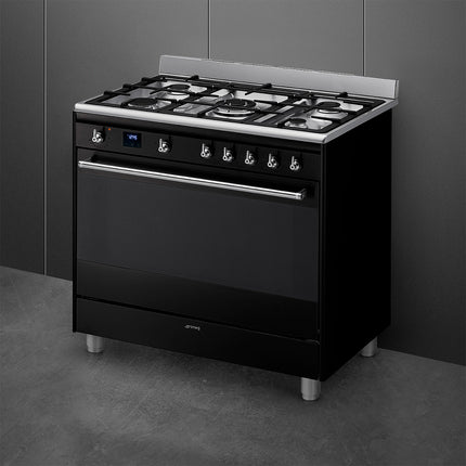 SMEG 90CM CONCERT GAS ELECTRIC COOKER BLACK- SSA91MABL2