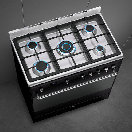 SMEG 90CM CONCERT GAS ELECTRIC COOKER BLACK- SSA91MABL2