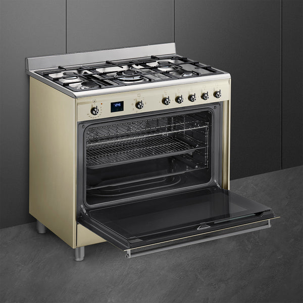 SMEG 90CM GAS/ELECTRIC COOKER CREAM- SSA91MAP2