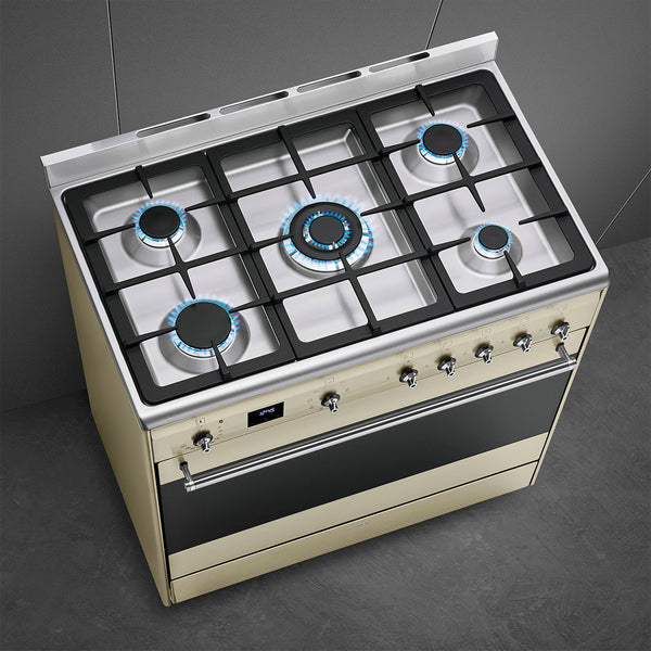 SMEG 90CM GAS/ELECTRIC COOKER CREAM- SSA91MAP2