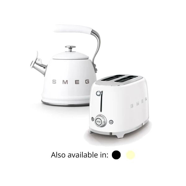 SMEG 2 SLICE TOASTER & 2.3L WHISTLING KETTLE WHITE COMBO