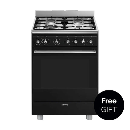SMEG 60CM CONCERT GAS ELECTRIC COOKER BLACK  - SSA60MBL2