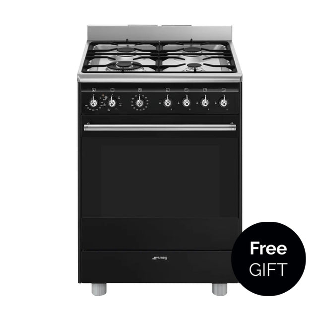 SMEG 60CM CONCERT GAS ELECTRIC COOKER BLACK  - SSA60MBL2