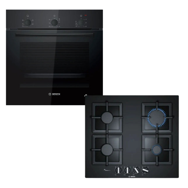 BOSCH COMBO OVEN 60CM MULTIFUCTION HBF011BA1Z + BOSCH 60CM GAS HOB BLACK GLASS PPP6A6B20Z