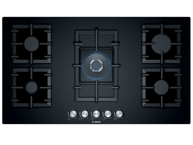BOSCH 90CM SERIES 6 GAS HOB BLACK GLASS - PPQ9B6O90M