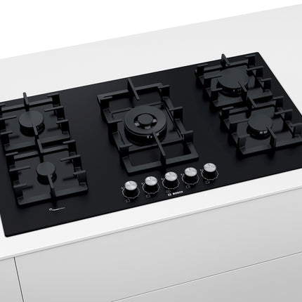 BOSCH 90CM SERIES 6 GAS HOB BLACK GLASS - PPQ9B6O90M
