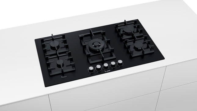 BOSCH 90CM SERIES 6 GAS HOB BLACK GLASS - PPQ9B6O90M
