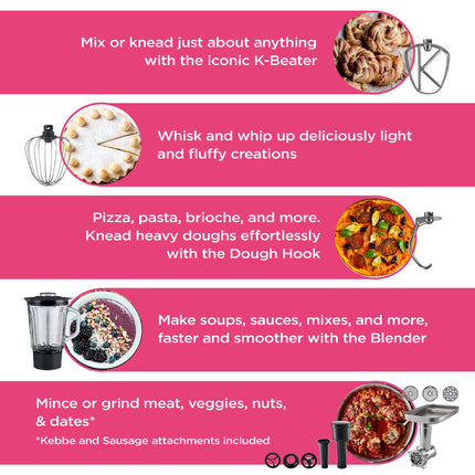 KENWOOD HOMEBAKE STAND MIXER + MINCER & BLENDER - KHH01.220SI