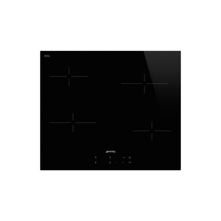 Smeg SE264TD2 60cm black glass ceramic electric hob with four cooking zones and touch slider controls.