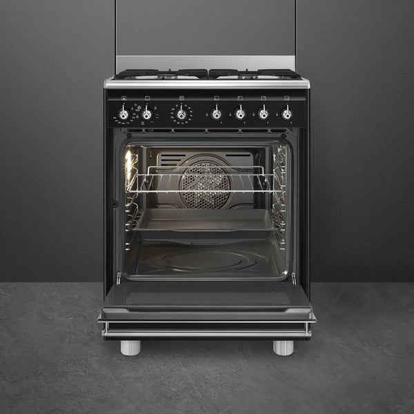 SMEG 60CM BLACK COOKER WITH GAS HOB - SSA60MBL2