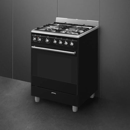 SMEG 60CM CONCERT GAS ELECTRIC COOKER BLACK  - SSA60MBL2