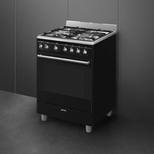 SMEG 60CM BLACK COOKER WITH GAS HOB - SSA60MBL2