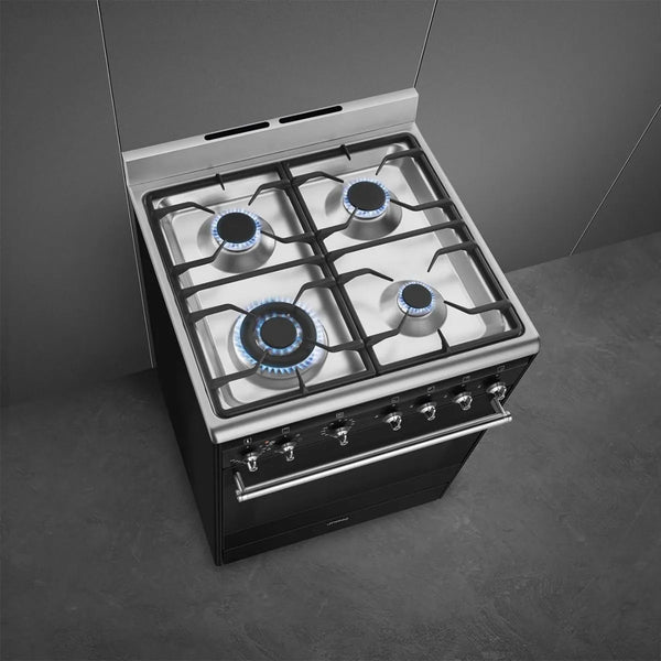 SMEG 60CM BLACK COOKER WITH GAS HOB - SSA60MBL2