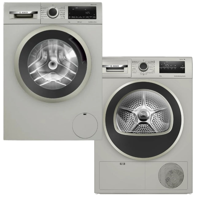 BOSCH COMBO 9KG WASHING MACHINE + BOSCH 8KG SERIES 4 CONDENSER TUMBLE DRYER – WGA1440XZA + WTN85401ZA