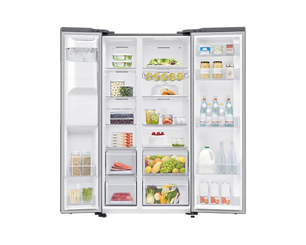 SAMSUNG 617L SILVER SIDE BY SIDE FRIDGE FREEZER PLUMBED - RS65DG54R3S9FA