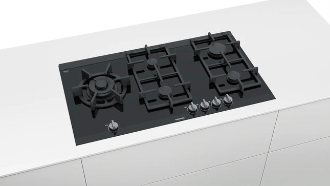 SIEMENS 90CM GAS ON BLACK GLASS HOB IQ700 - ER9A6SB70Z