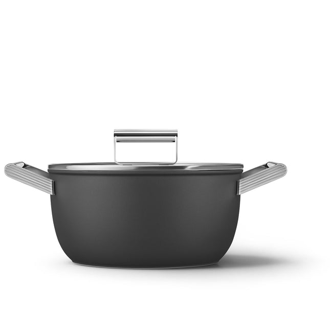 SMEG 24CM 50'S STYLE CASSEROLE WITH LID BLK - CKFC2411BLM