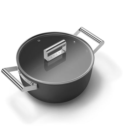 SMEG 24CM 50'S STYLE CASSEROLE WITH LID BLK - CKFC2411BLM