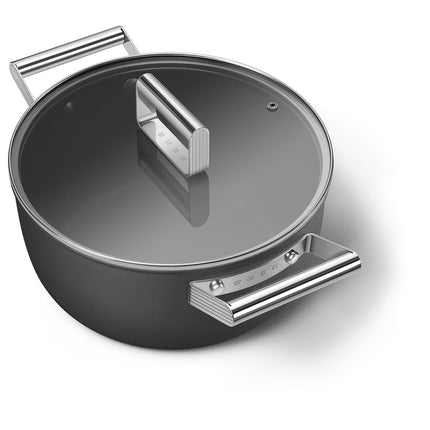 SMEG 24CM 50'S STYLE CASSEROLE WITH LID BLK - CKFC2411BLM