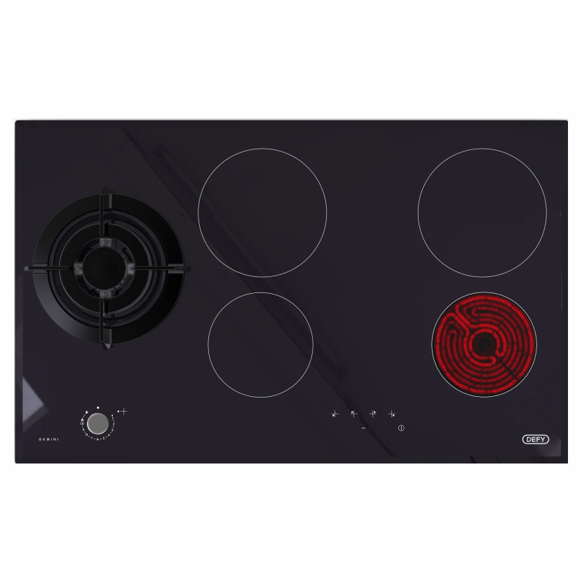 DEFY 90CM HOB GAS ELECTRIC GEMINI DUAL FUEL BLACK GLASS - DHG901