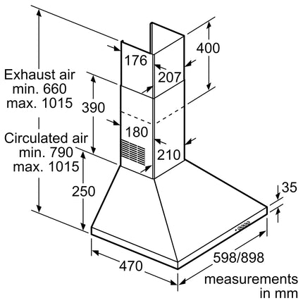 BOSCH 60CM WALL MOUNTED EXTRACTOR CHIMNEY HOOD SERIES 2 - DWP64CC50M