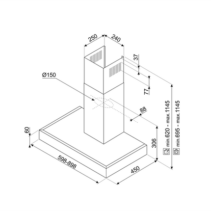 SMEG 60CM EXTRACTOR CHIMNEY T-SHAPED STAINLESS STEEL - KATE600CEX