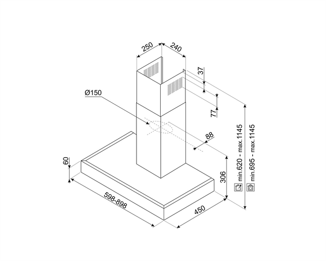 SMEG 60CM EXTRACTOR CHIMNEY T-SHAPED STAINLESS STEEL - KATE600CEX