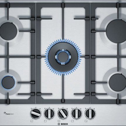 BOSCH 75CM 5 PLATE STAINLESS STEEL GAS HOB SERIES 6 - PCQ7A5B90Z