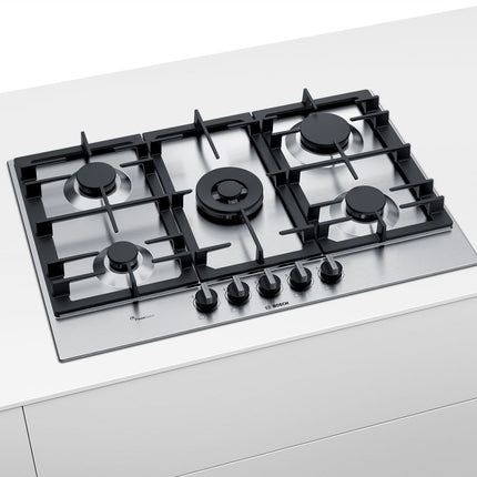 BOSCH 75CM 5 PLATE STAINLESS STEEL GAS HOB SERIES 6 - PCQ7A5B90Z