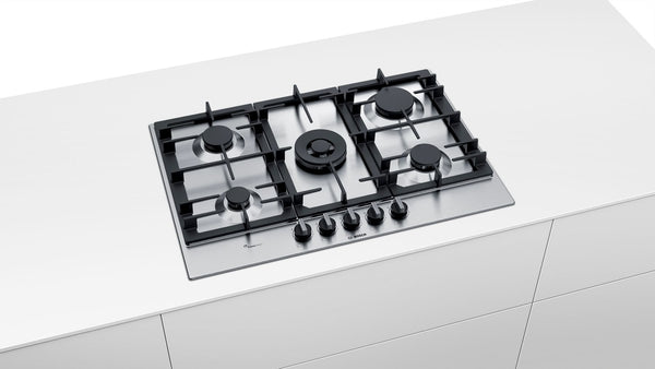 BOSCH 75CM 5 PLATE STAINLESS STEEL GAS HOB SERIES 6 - PCQ7A5B90Z