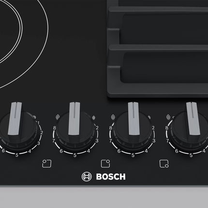 BOSCH 60CM GAS ELECTRIC HOB ON BLACK GLASS SERIES 8 - PRY6A6B70