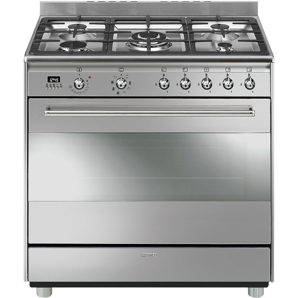 SMEG 90CM 5 BURNER GAS/ ELECTRIC STAINLESS STEEL COOKER - SSA91MAX9