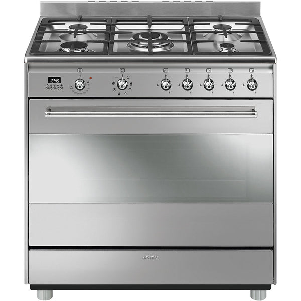 SMEG 90CM 5 BURNER GAS/ ELECTRIC STAINLESS STEEL COOKER - SSA91MAX9